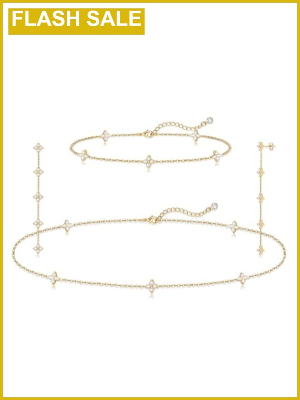 Sterling Sliver Tennis Necklace Bracelet Dainty Choker Crystal Link Jewelry Set